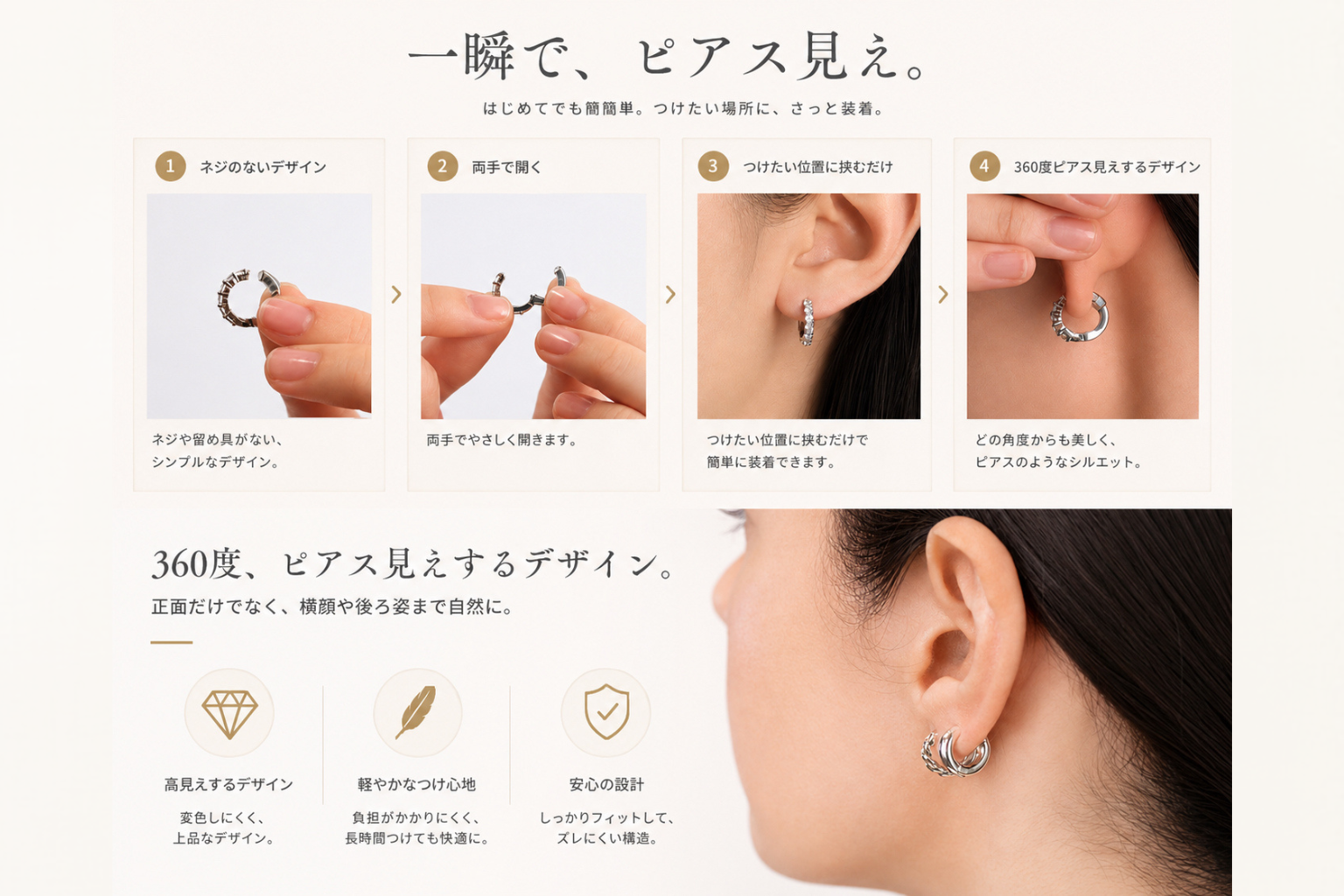 ピアス見えイヤリング|貼るだけピアス|ZT JAPAN ピアス見えイヤリング|貼るだけピアス|ZT JAPAN